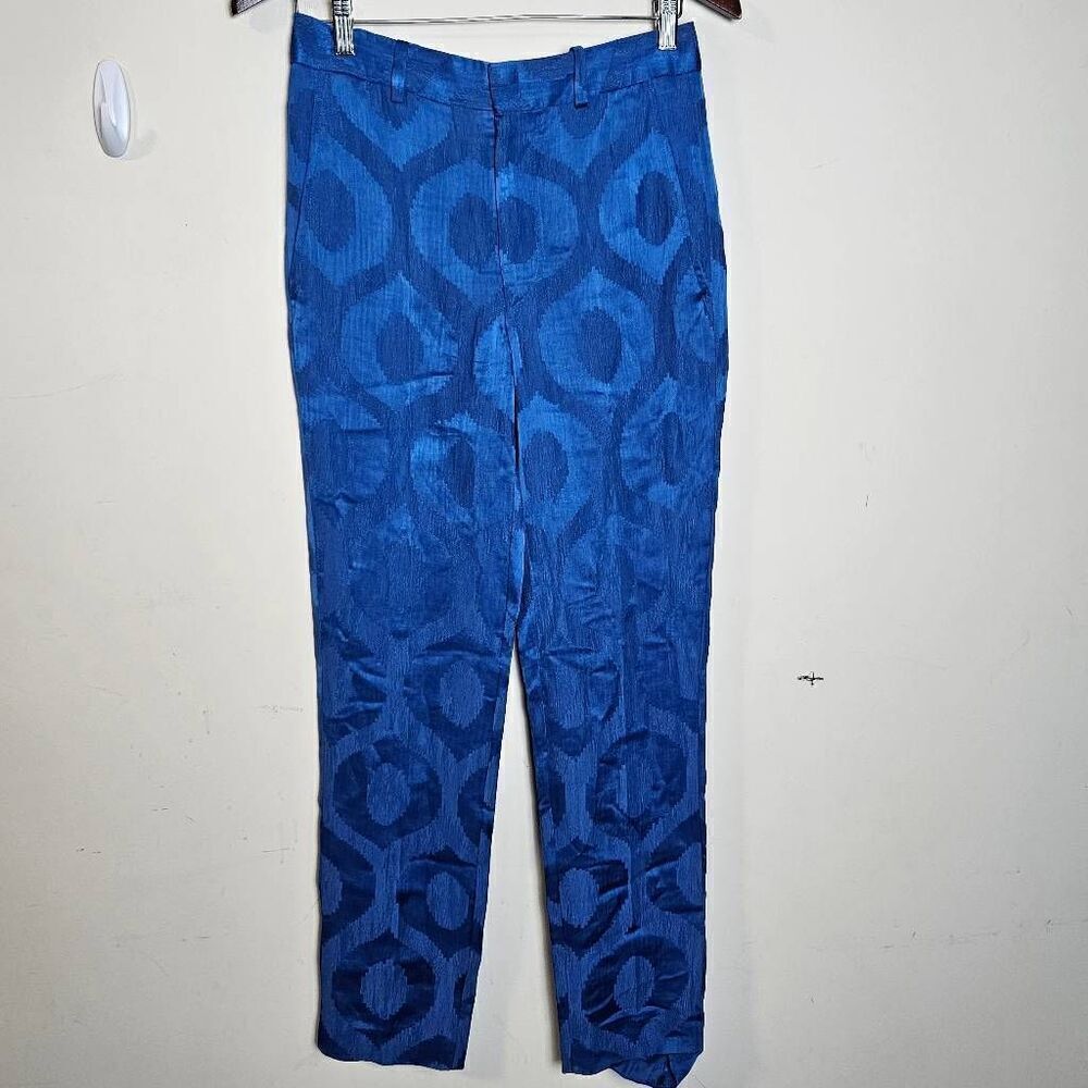 Isabel Marant Syd Satin Jacquard Tapered Pants Bright Electric Blue Size 36